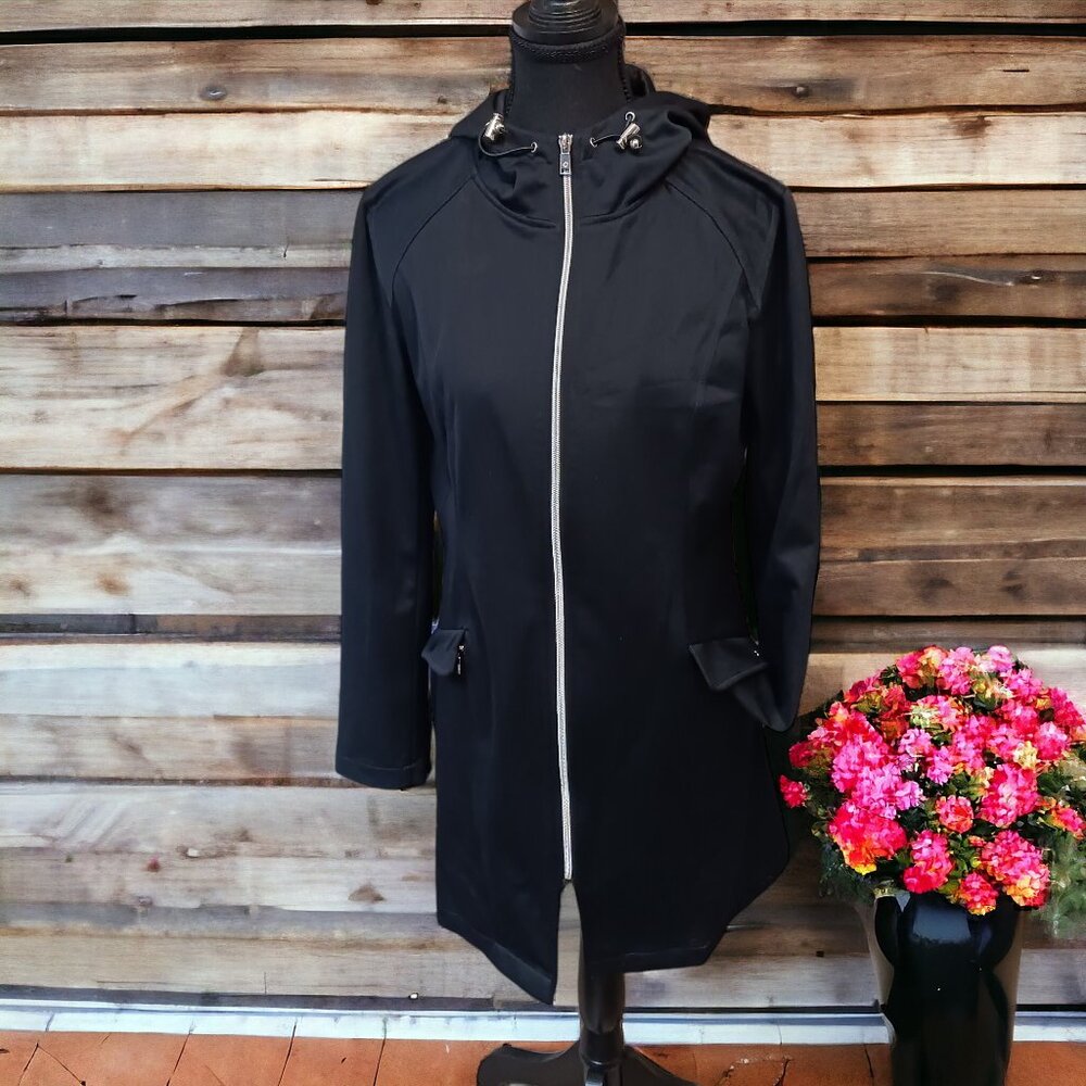 Sunice Black Womens  Softshell Sport Protek Hooded Long Jacket Car Coat Size M